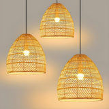 Rustic Modern Beige Rattan Bell Restaurant Pendant Light Image - 6