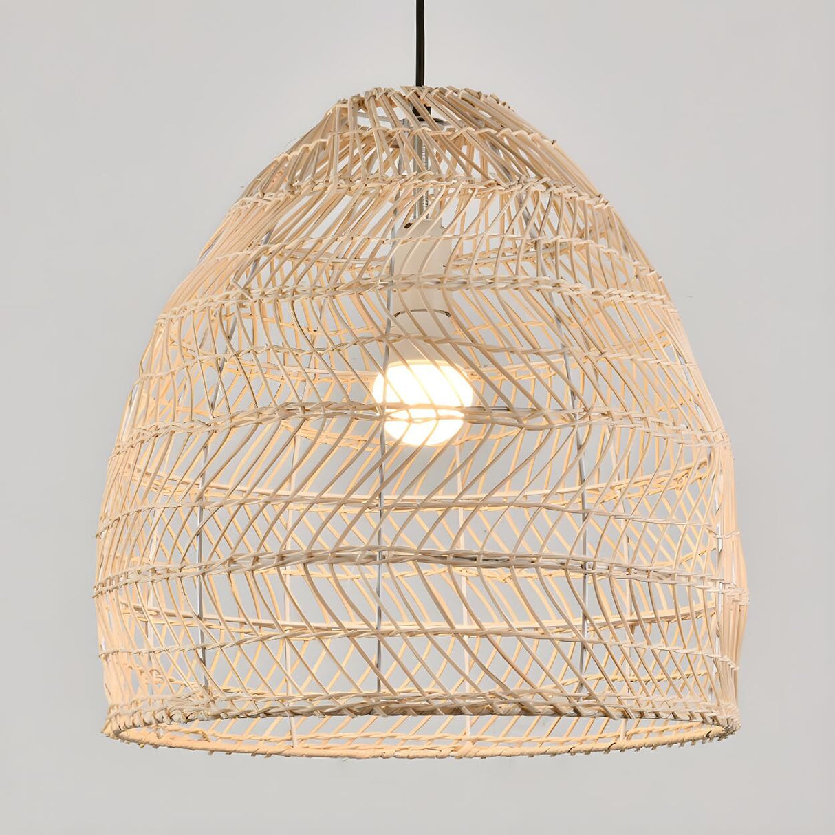 Rustic Modern Beige Rattan Bell Restaurant Pendant Light Image - 7