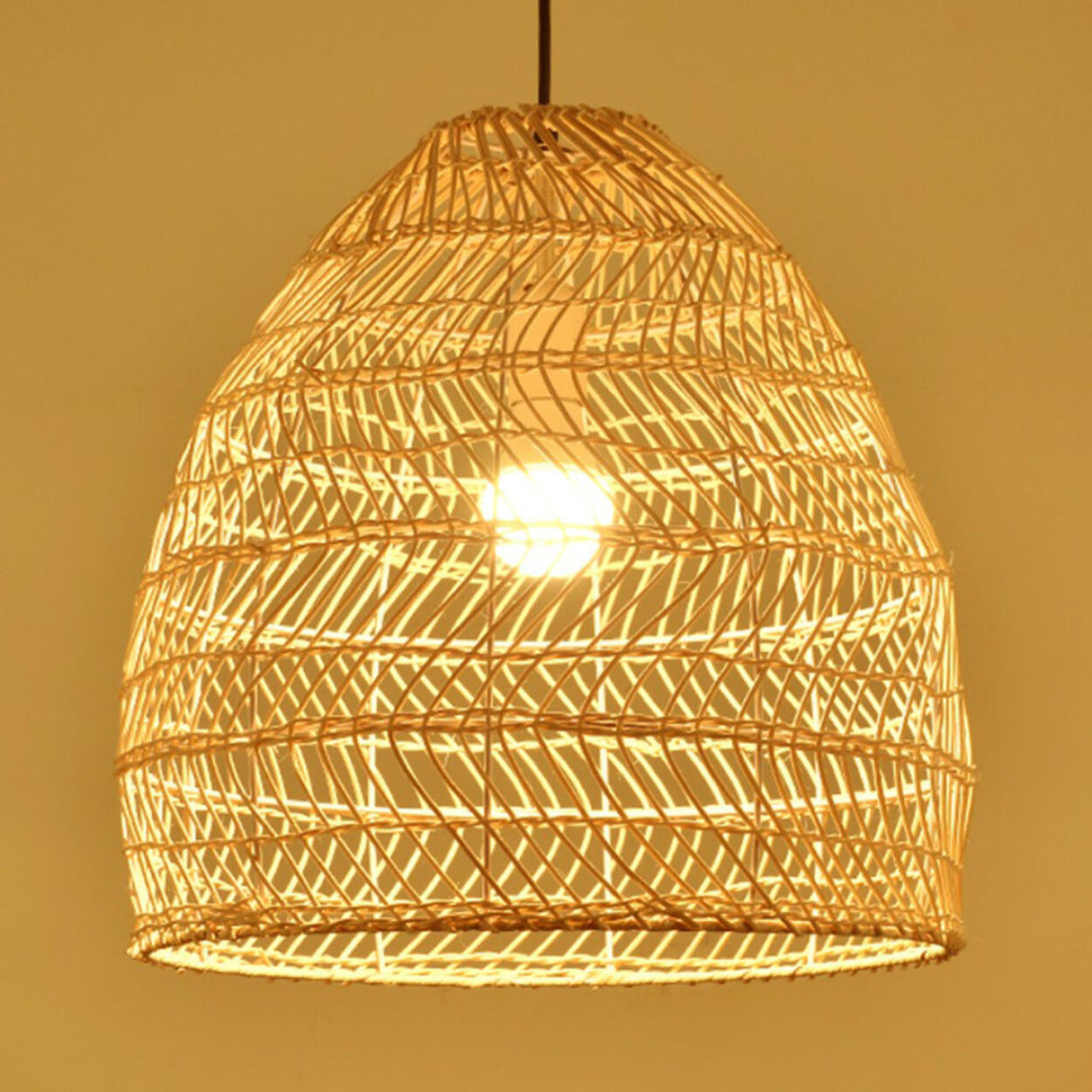 Rustic Modern Beige Rattan Bell Restaurant Pendant Light Image - 9