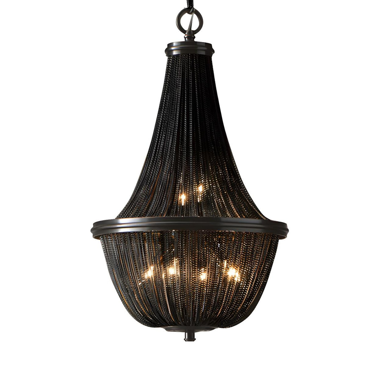 Rustic Modern Black Beaded Basket Metal Chandelier Image - 4