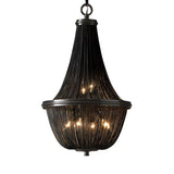 Rustic Modern Black Beaded Basket Metal Chandelier Image - 4