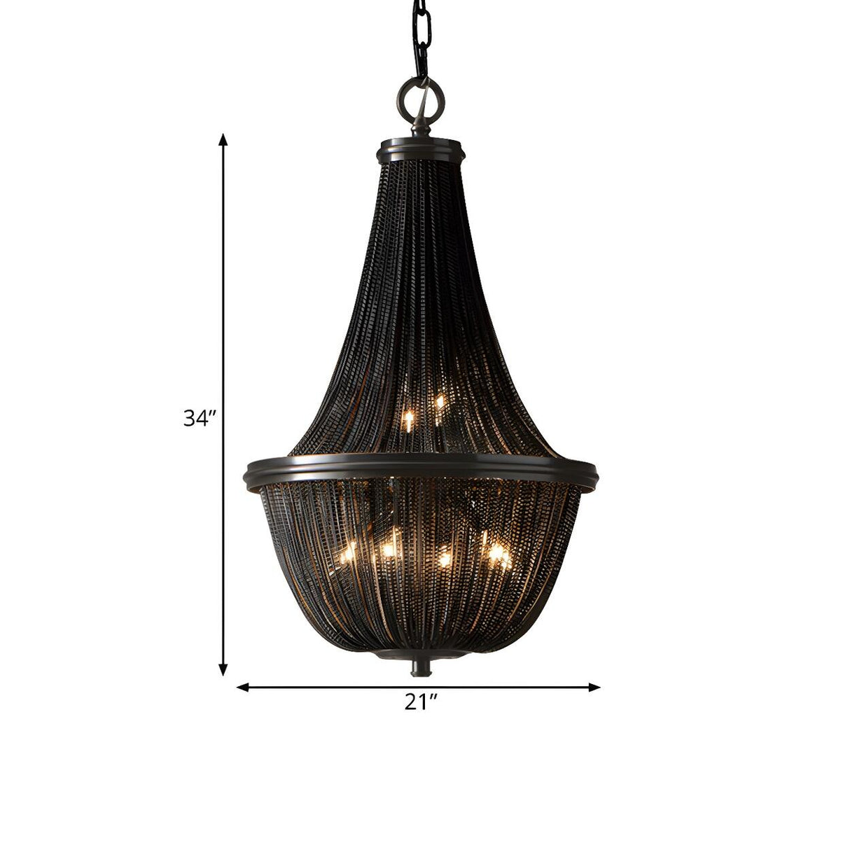 Rustic Modern Black Beaded Basket Metal Chandelier 