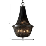 Rustic Modern Black Beaded Basket Metal Chandelier Image - 7