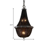 Rustic Modern Black Beaded Basket Metal Chandelier Image - 8