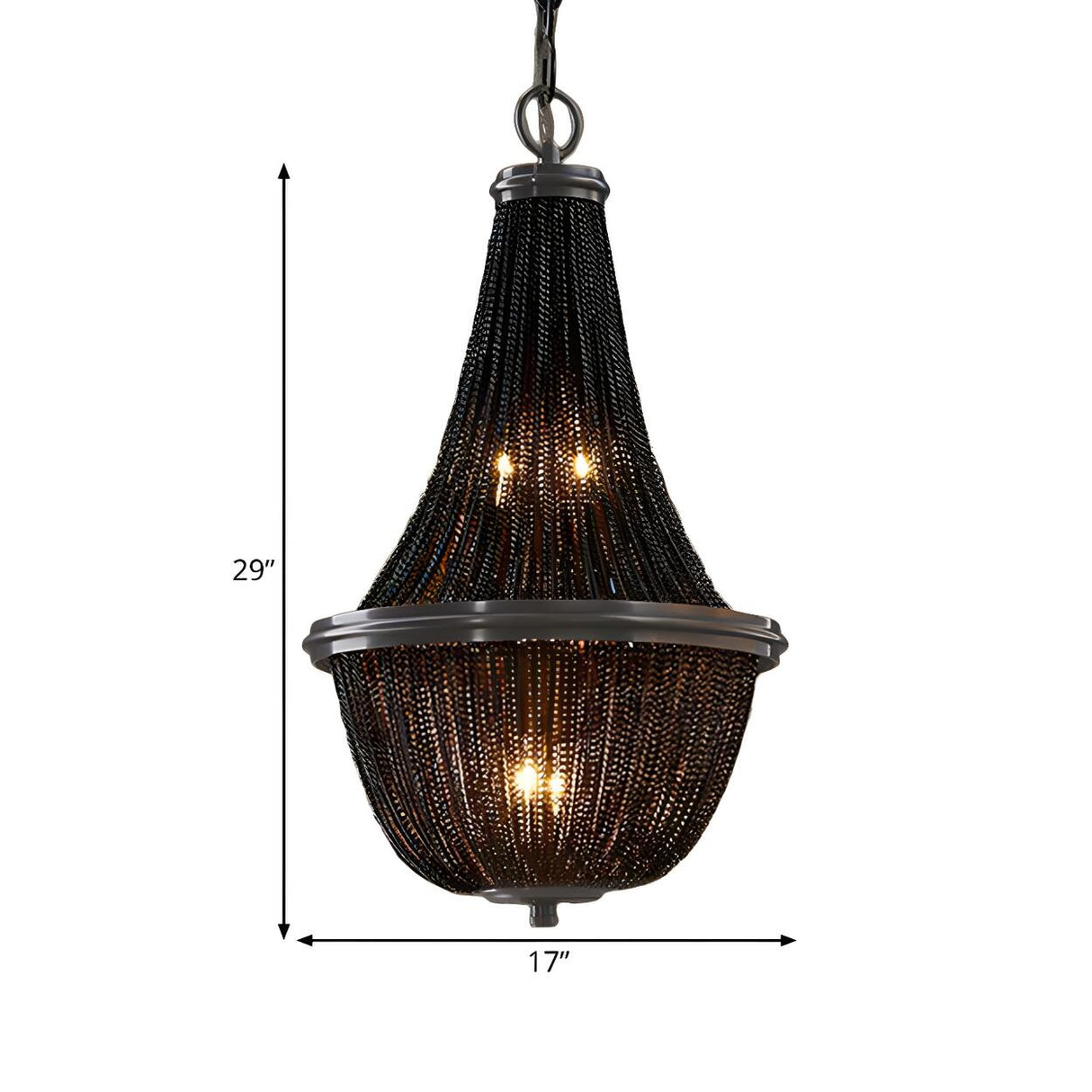 Rustic Modern Black Beaded Basket Metal Chandelier Image - 9