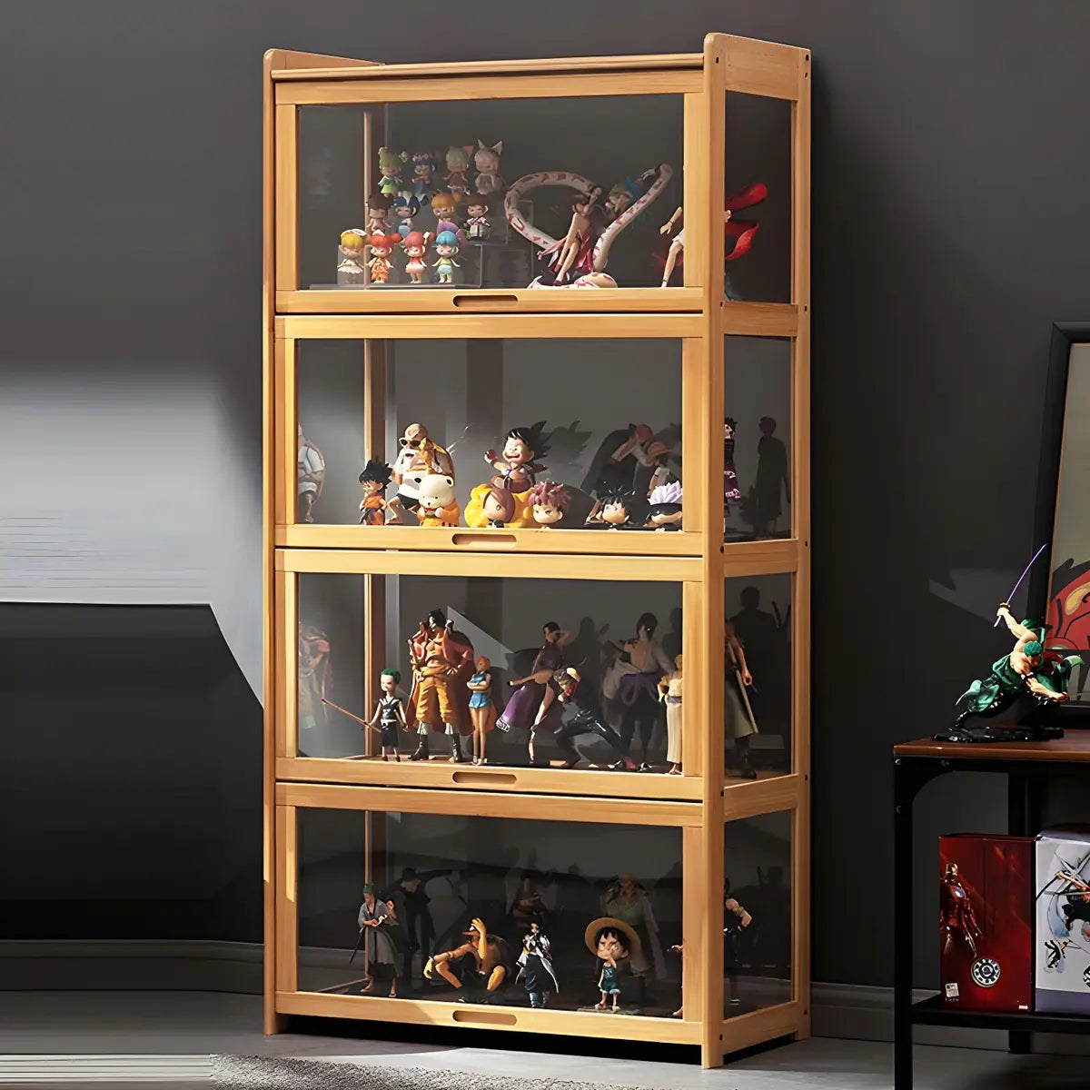 Rustic Natural Bamboo Standard Curio Display Cabinet Image - 17