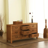 Rustic Natural Finish Wood TV Stand with 9 Drawers Image - 3