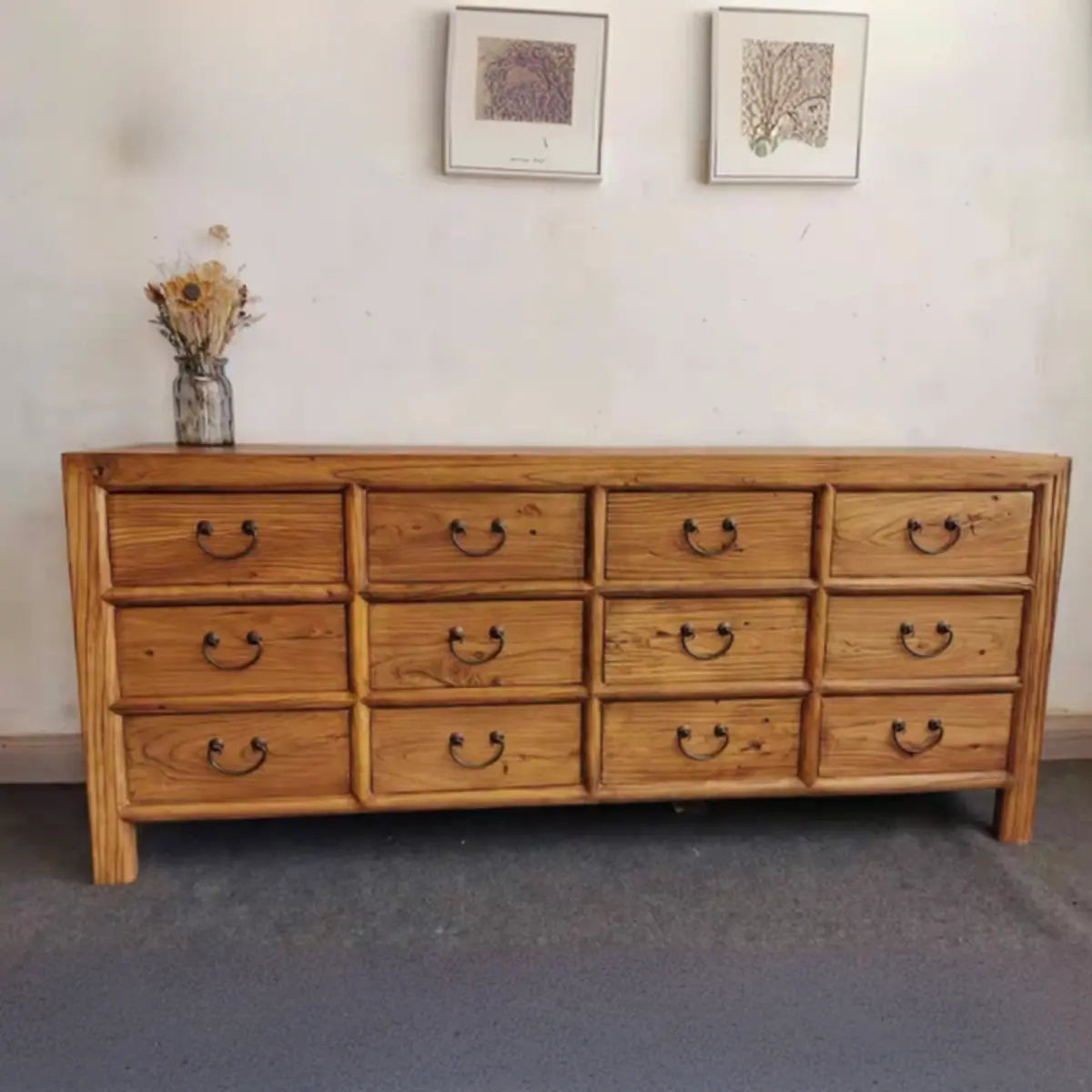 Rustic Natural Finish Wood TV Stand with 9 Drawers Image - 5