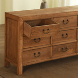 Rustic Natural Finish Wood TV Stand with 9 Drawers Image - 6