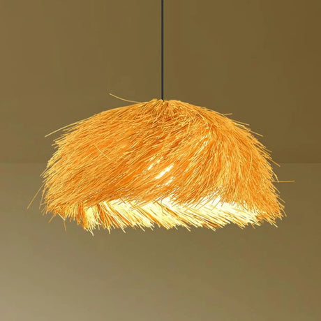 Rustic Natural Straw Rattan Woven Dome Pendant Light Image - 1