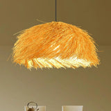 Rustic Natural Straw Rattan Woven Dome Pendant Light Image - 2