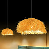 Rustic Natural Straw Rattan Woven Dome Pendant Light Image - 4