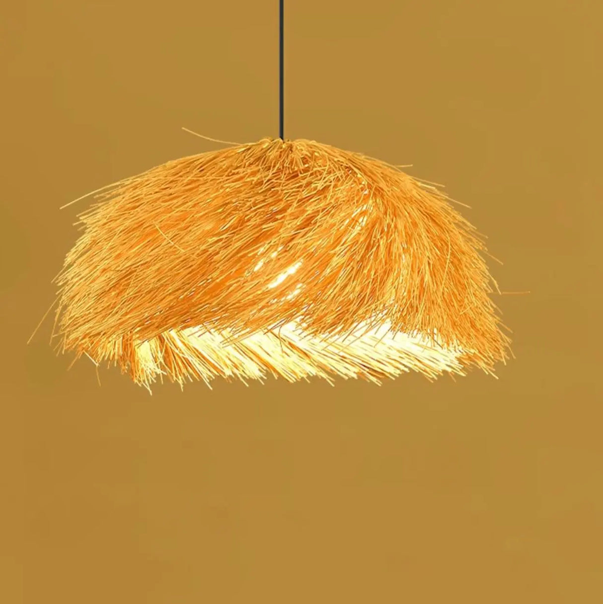 Rustic Natural Straw Rattan Woven Dome Pendant Light Image - 6