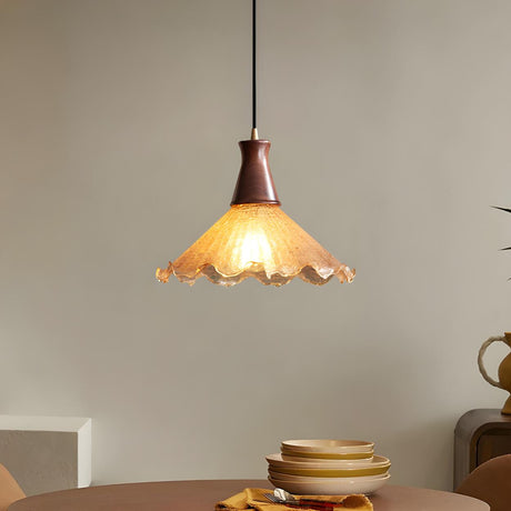 Rustic Orange Amber Glass Cone Mini Pendant Light Image - 1