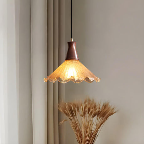 Rustic Orange Amber Glass Cone Mini Pendant Light Image - 2