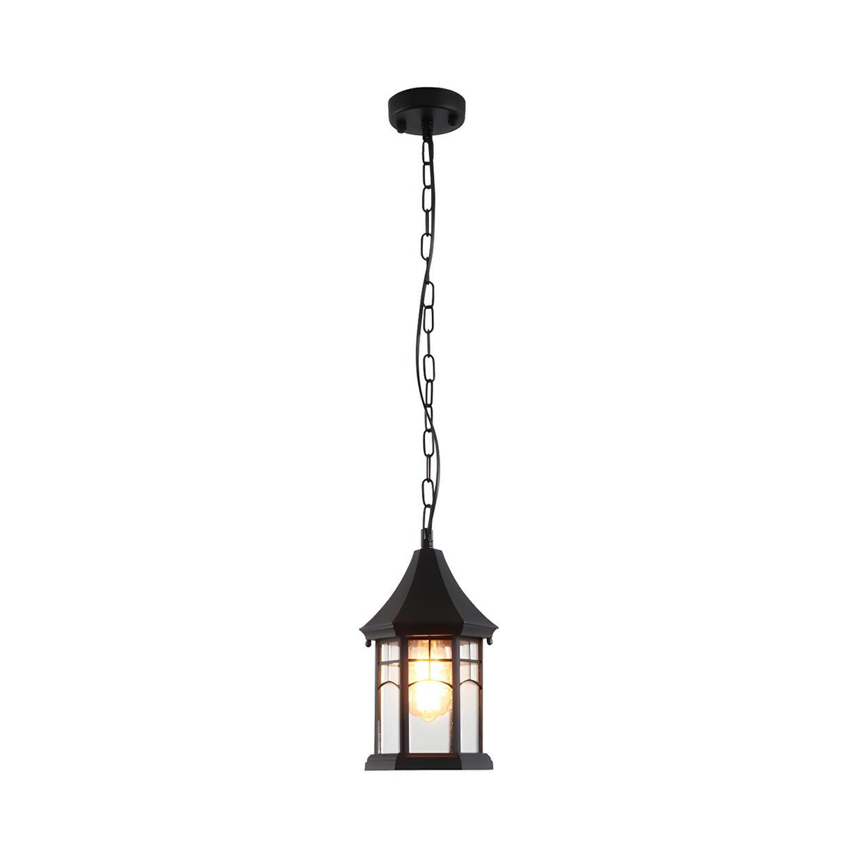 Rustic Outdoor Black Metal Lantern Pendant Light Image - 3