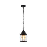 Rustic Outdoor Black Metal Lantern Pendant Light Image - 3