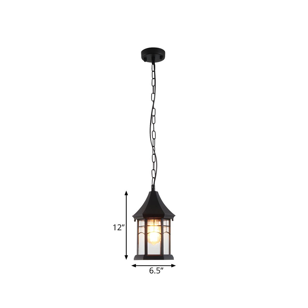 Rustic Outdoor Black Metal Lantern Pendant Light 