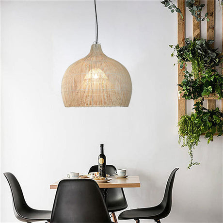 Rustic Rattan Woven Drum Cane Pendant Light Image - 1