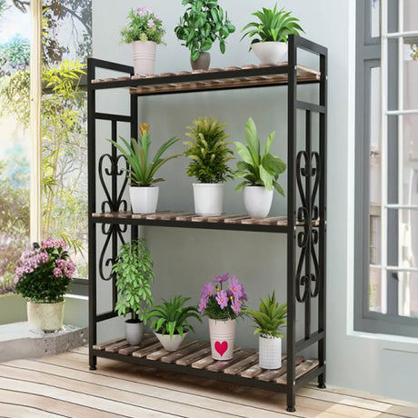 Rustic Rectangle Pine Crate Large Plant Stand Black Image - 1