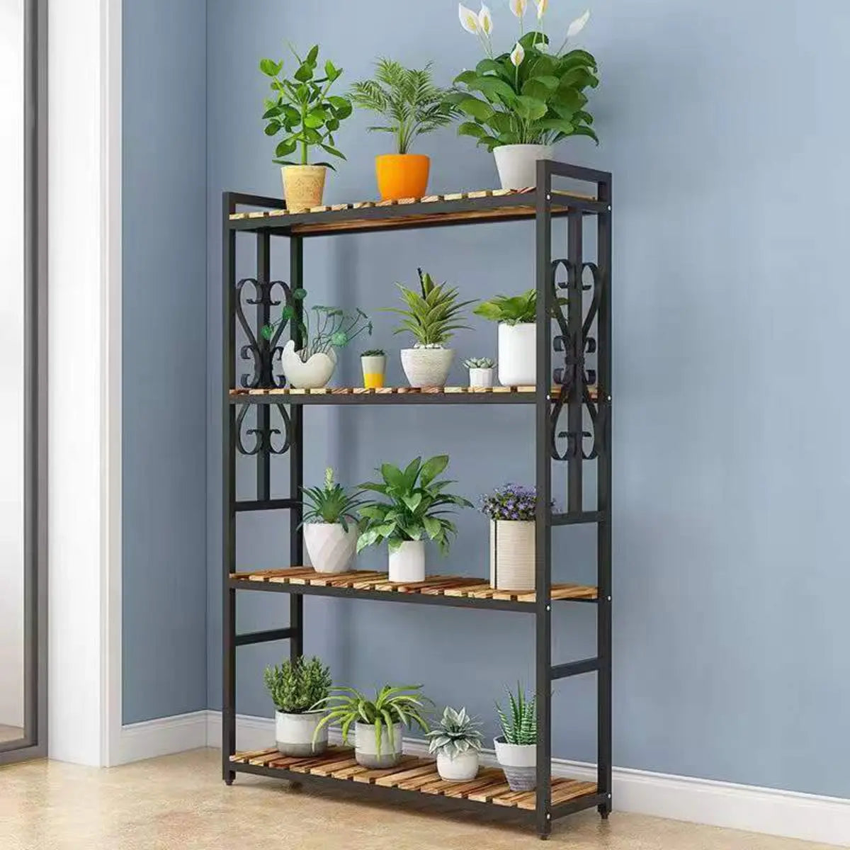 Rustic Rectangle Pine Crate Large Plant Stand Black Image - 3