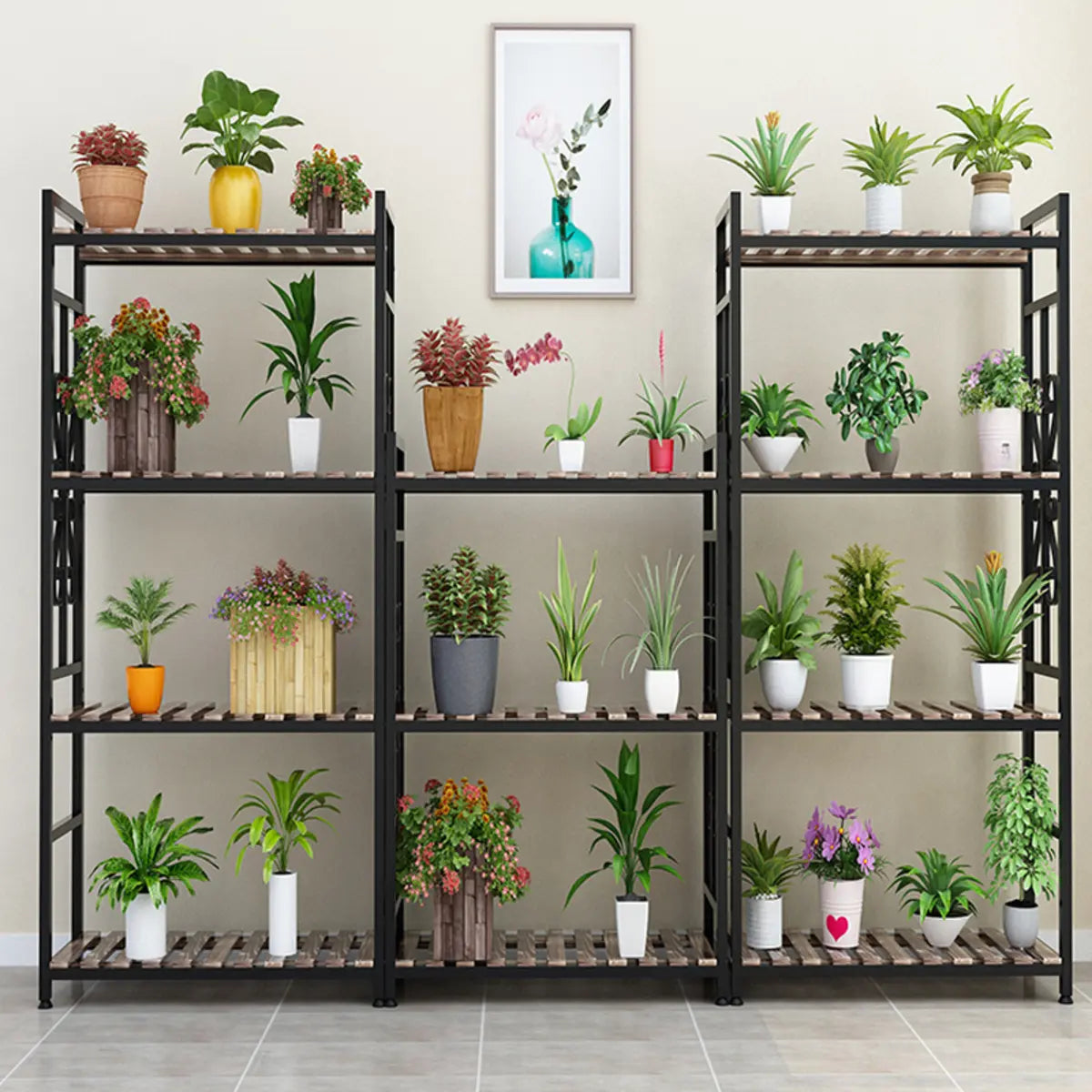 Rustic Rectangle Pine Crate Large Plant Stand Black Image - 4