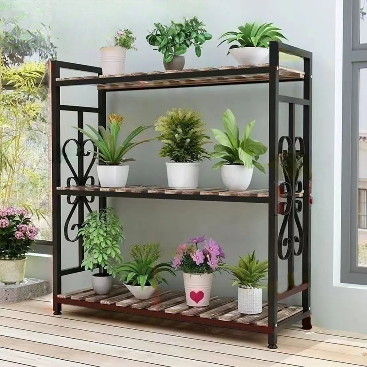 Rustic Rectangle Pine Crate Large Plant Stand Black Image - 7