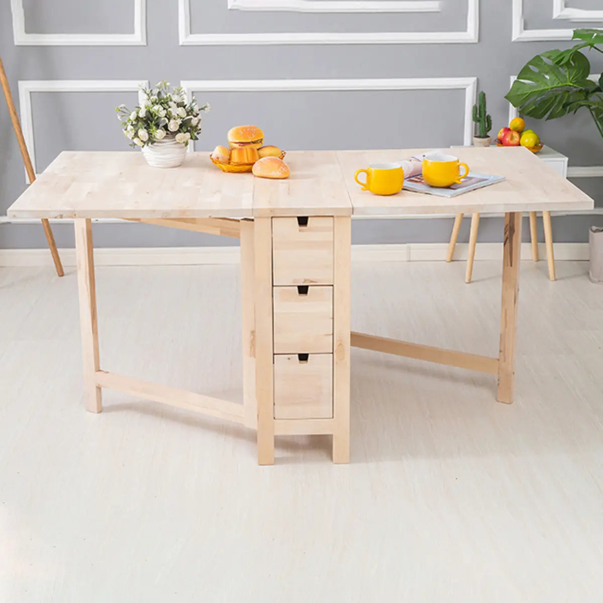 Rustic Rectangular Wood Dining Table Kitchen Drop Leaf Image - 14