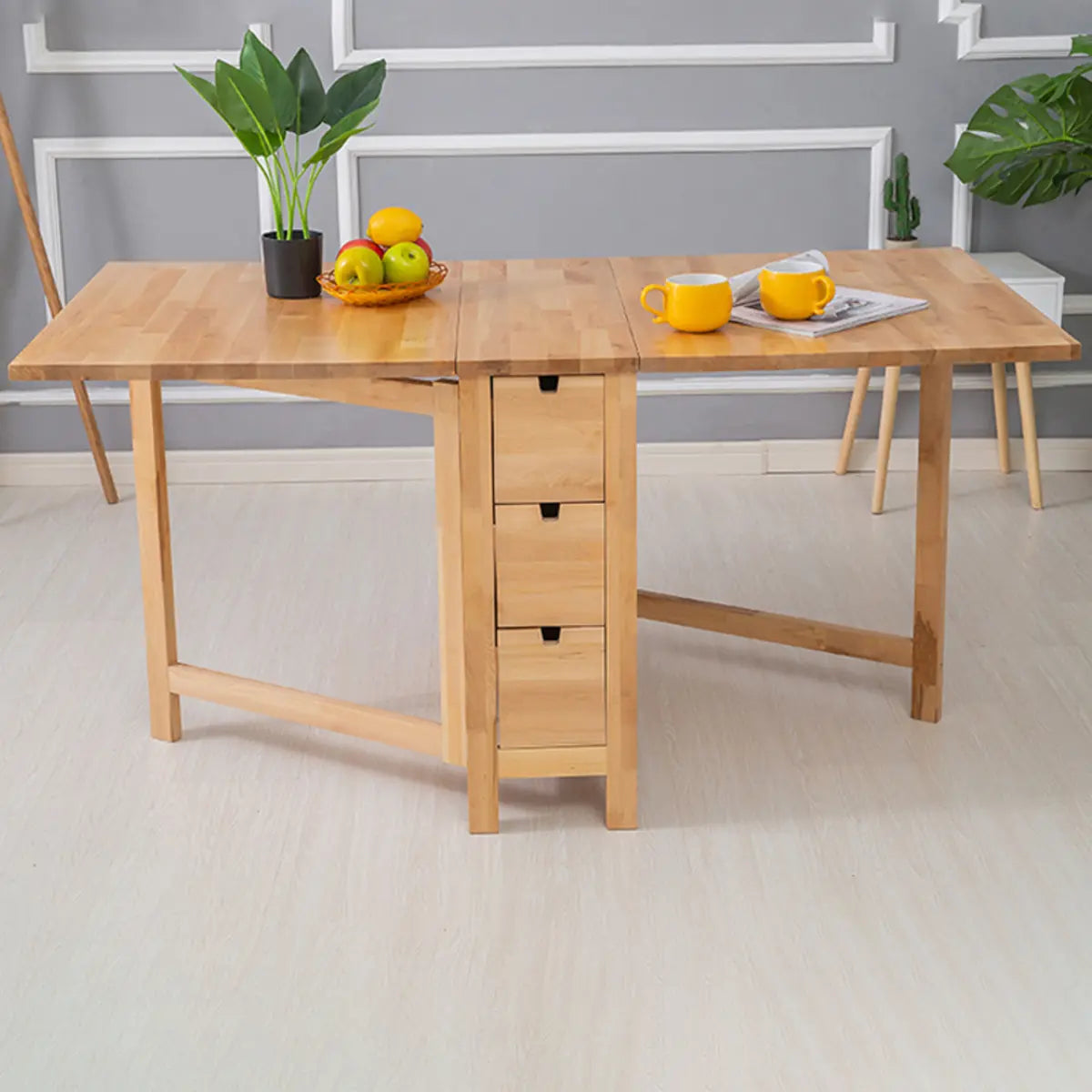 Rustic Rectangular Wood Dining Table Kitchen Drop Leaf Image - 4