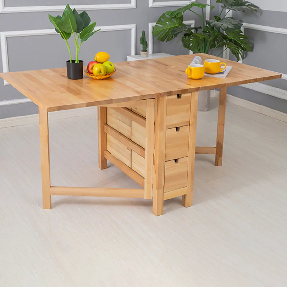 Rustic Rectangular Wood Dining Table Kitchen Drop Leaf Image - 5