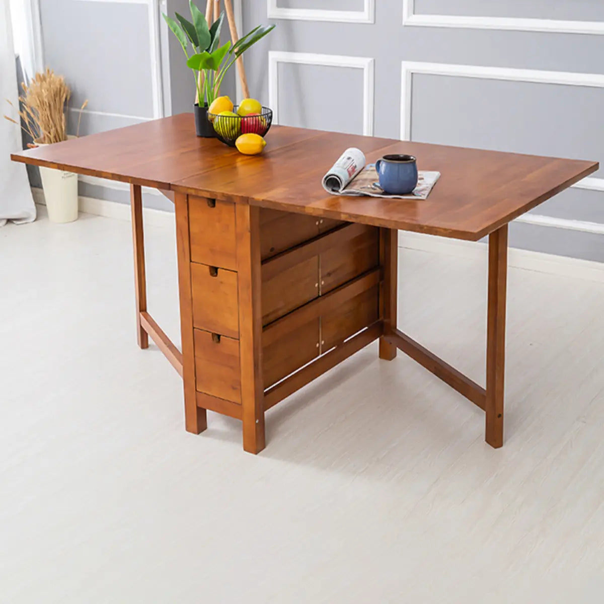 Rustic Rectangular Wood Dining Table Kitchen Drop Leaf Image - 7