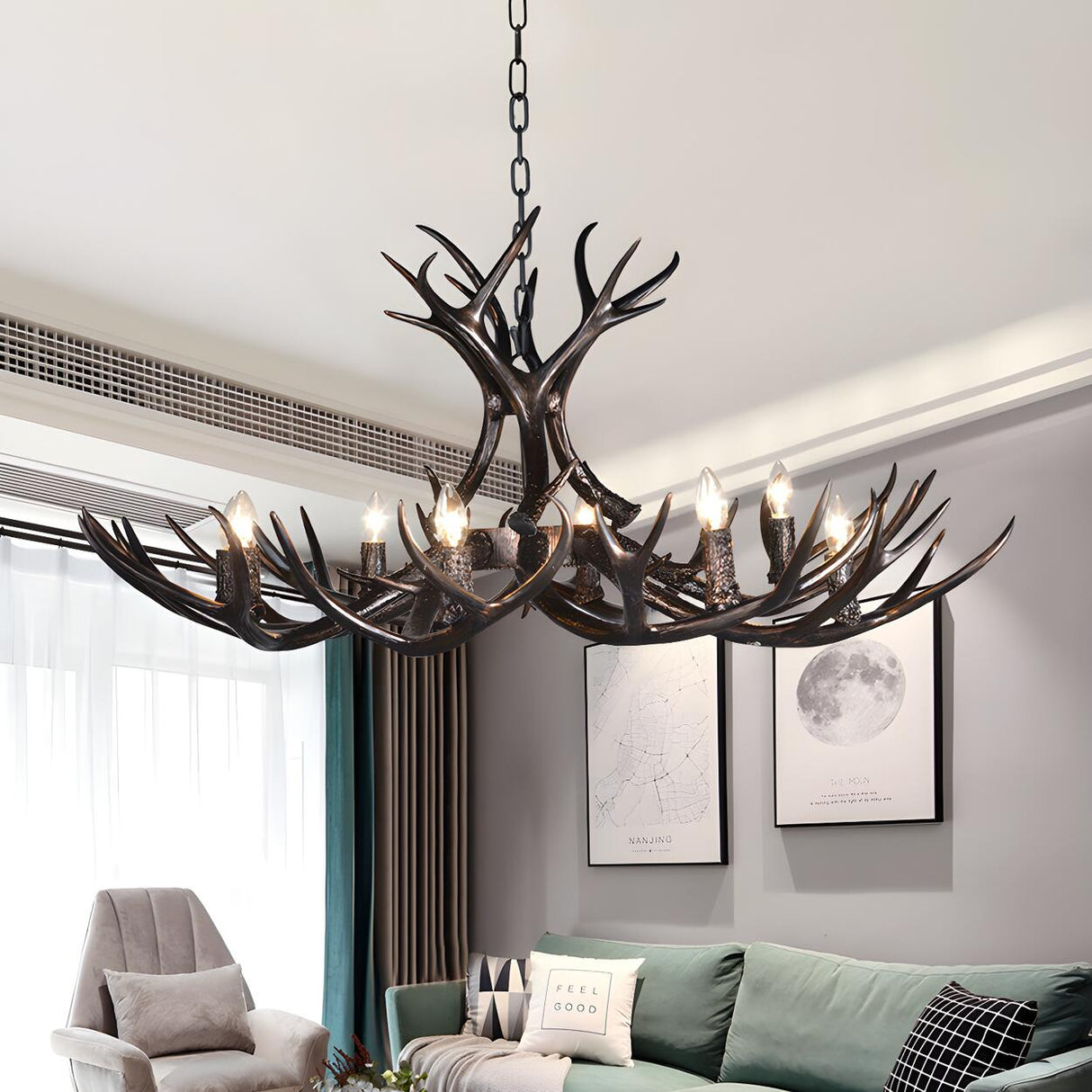 Rustic Resin Antler Black Candelabra Pendant Chandelier Image - 14