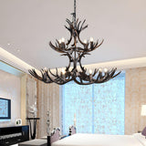 Rustic Resin Antler Black Candelabra Pendant Chandelier Image - 18