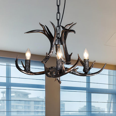 Rustic Resin Antler Black Candelabra Pendant Chandelier Image - 2