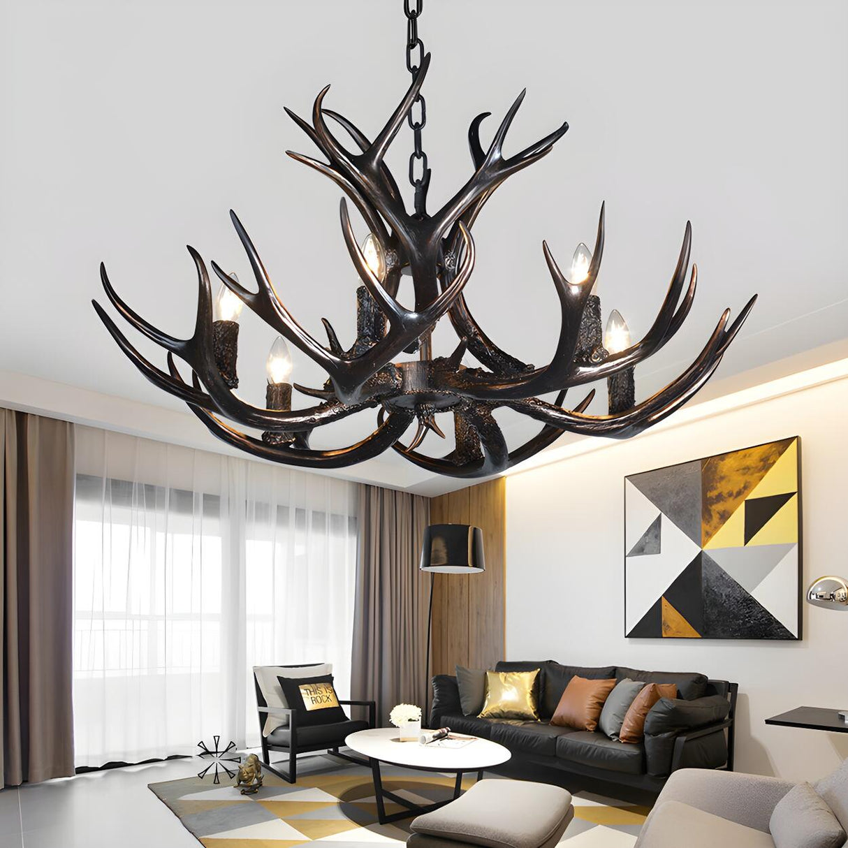 Rustic Resin Antler Black Candelabra Pendant Chandelier Image - 9