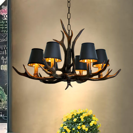  Rustic Resin Antler Black Fabric Restaurant Chandelier Image - 1