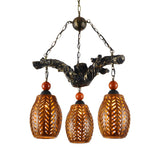 Rustic Resin Branch Carved Amber Lantern Pendant Chandelier Image - 3