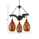 Rustic Resin Branch Carved Amber Lantern Pendant Chandelier #size