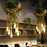 Rustic Restaurant Rope Green Nature Pendant Chandelier Image - 2