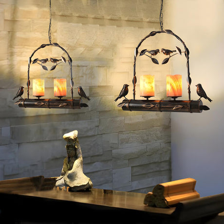 Rustic Retro Bird Metal 2-Light Candle Pendant Light Image - 2