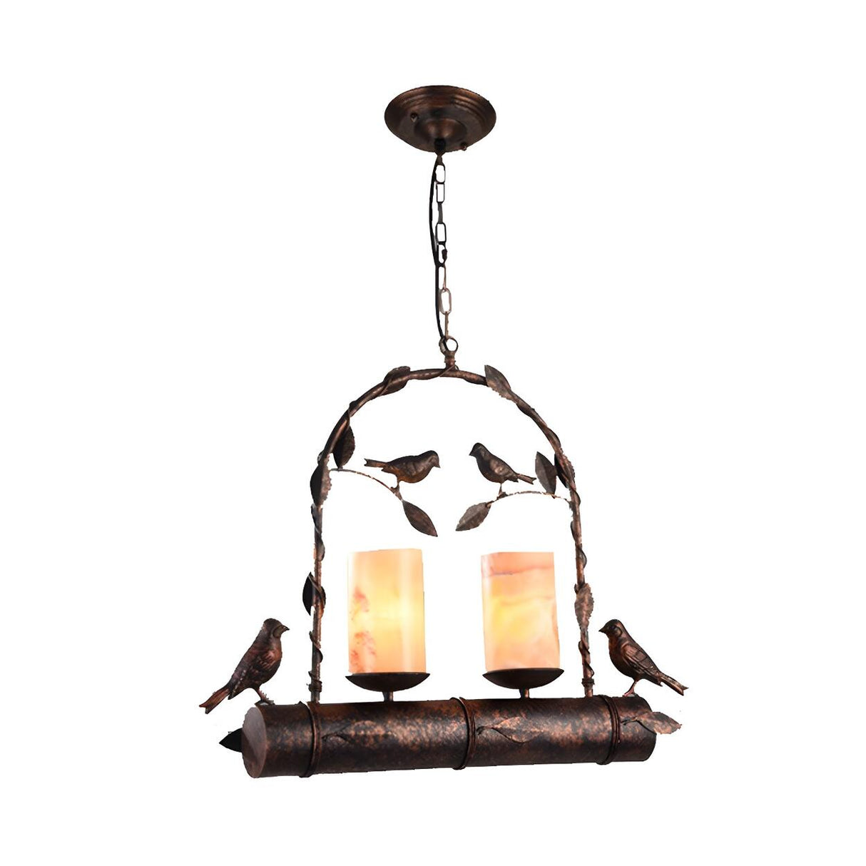 Rustic Retro Bird Metal 2-Light Candle Pendant Light Image - 3