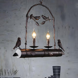 Rustic Retro Bird Metal 2-Light Candle Pendant Light Image - 4