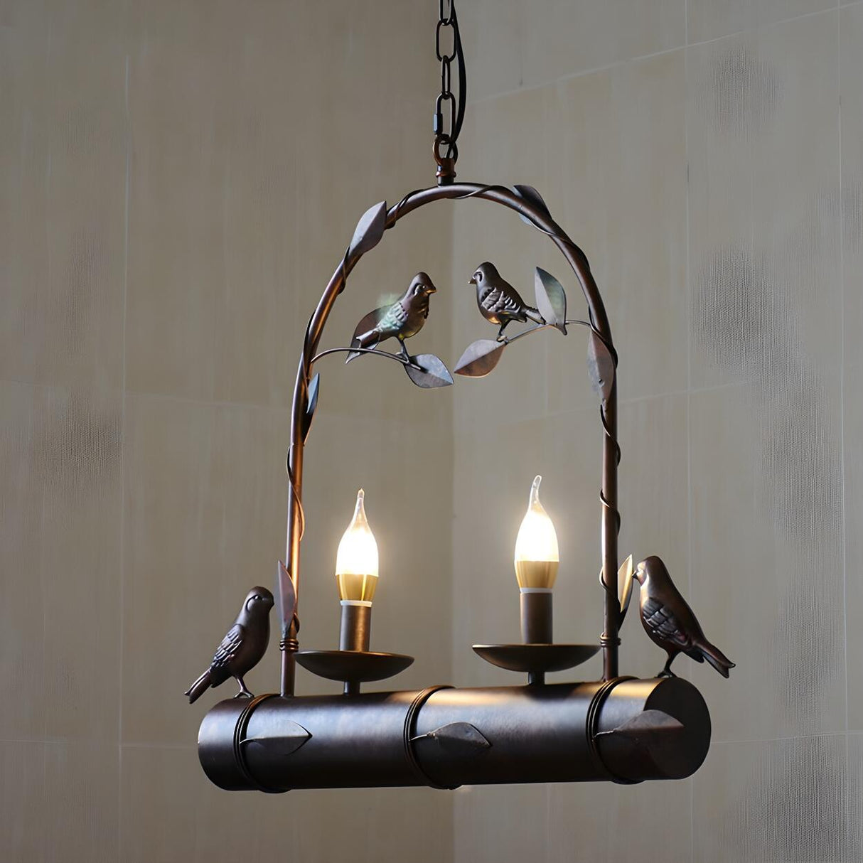 Rustic Retro Bird Metal 2-Light Candle Pendant Light Image - 5