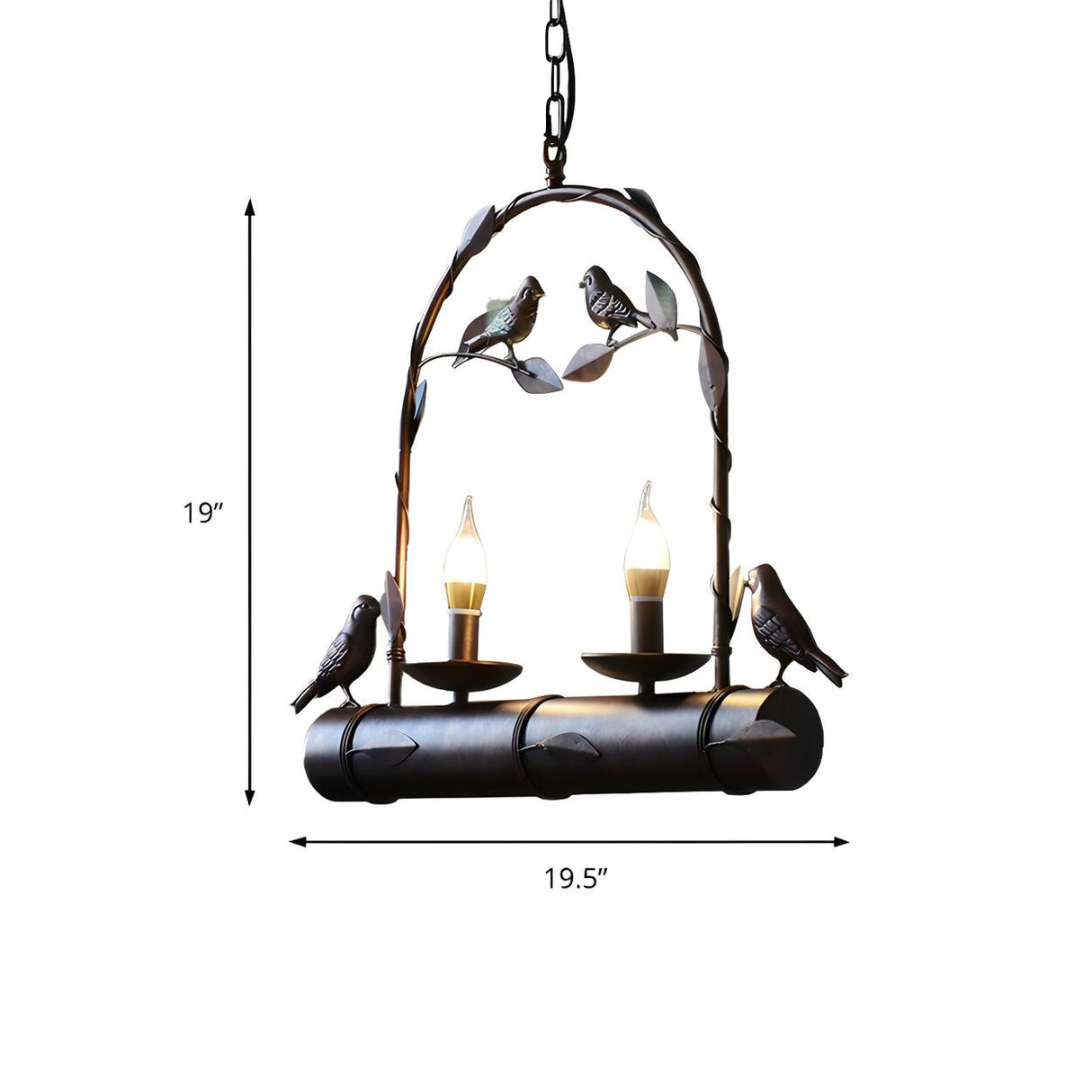 Rustic Retro Bird Metal 2-Light Candle Pendant Light 