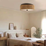 Rustic Retro Circle Brown Bedroom Flush Mount Light Image - 3