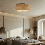 Rustic Retro Circle Brown Bedroom Flush Mount Light Image - 4