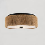 Rustic Retro Circle Brown Bedroom Flush Mount Light Image - 9