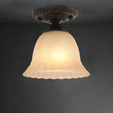 Rustic Ribbed Glass Bell-Shaped Semi-Flush Mount Light Image - 1