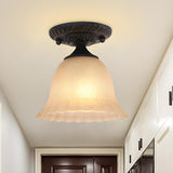 Rustic Ribbed Glass Bell-Shaped Semi-Flush Mount Light Image - 2