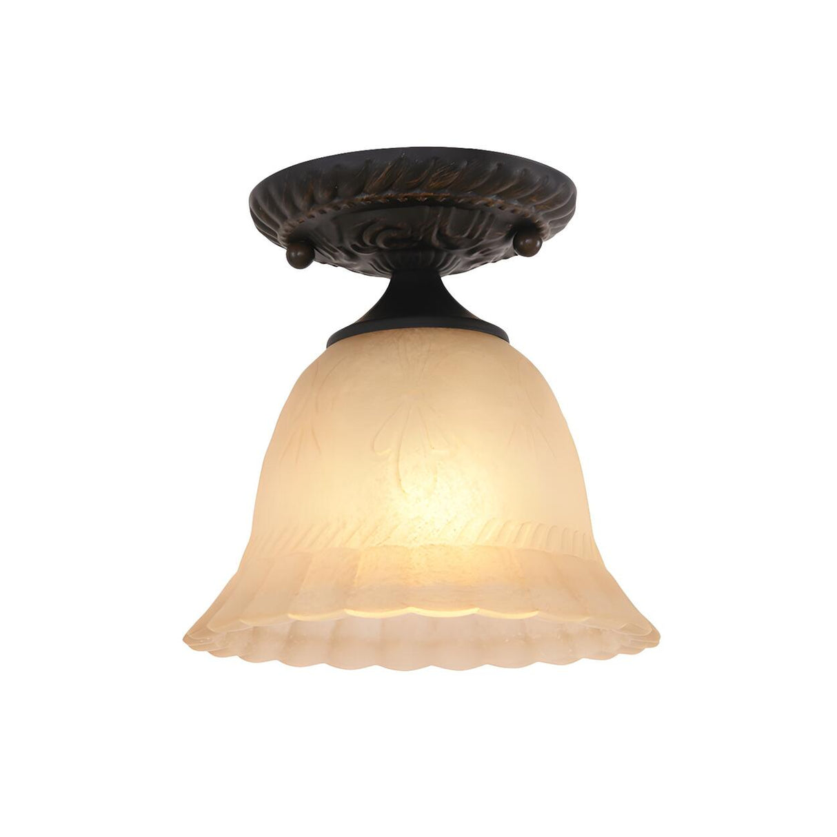 Rustic Ribbed Glass Bell-Shaped Semi-Flush Mount Light Image - 3